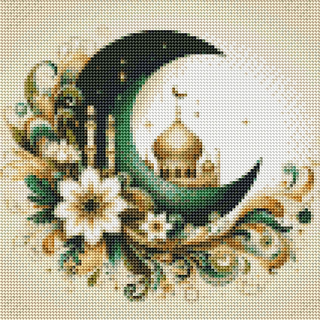 Diamond Art - Blomster og måne 30x30 cm